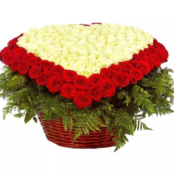 Сердце из 301 розы в корзине